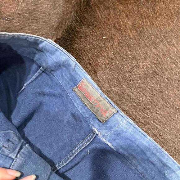 Antique Vintage French Blue Cotton Workwear Pants Distressed - Picture 3 of 3